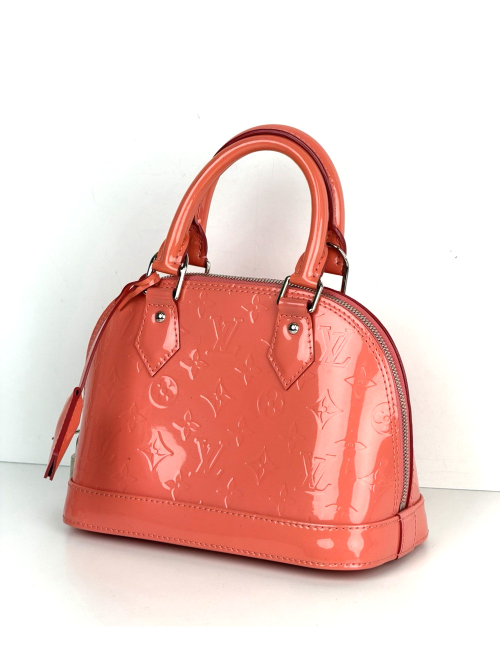 Louis Vuitton Alma BB Bag LV Monogram Glossy Coral-Pink Patent Leather 2015 S